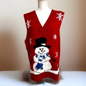 Vintage Christmas Sweater Vest Snow Snowman Winter oversized womens medium red